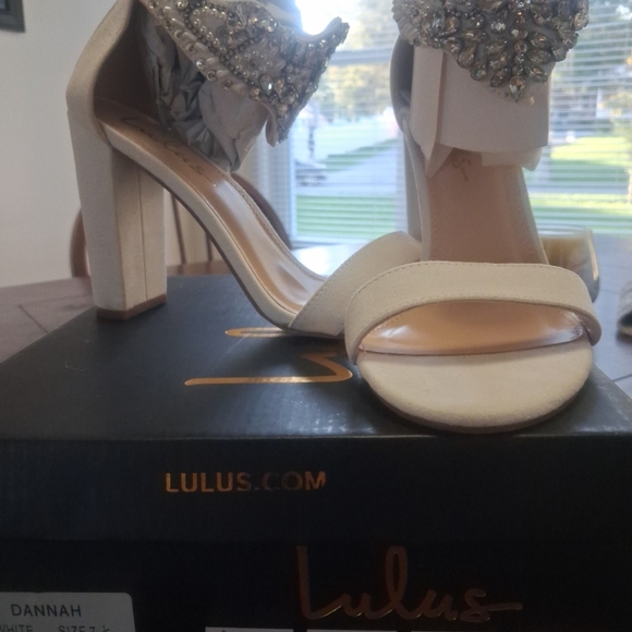 Lulu's Cream Embellished Block Heels - Picture 1 of 2